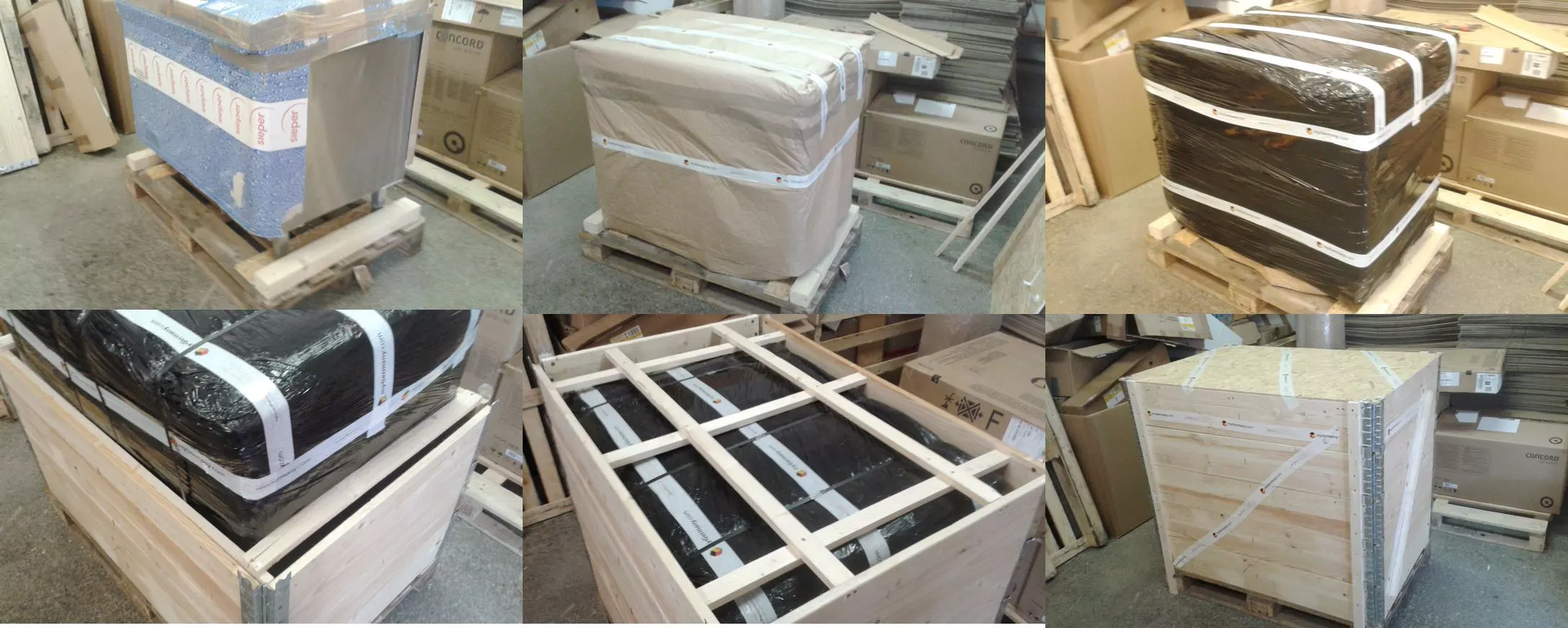 crated and wrapped goods on pallets ready for warehouse dispatch